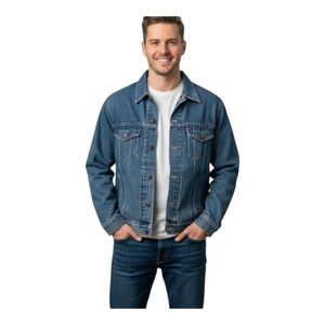 Vintage 90s Reliq Denim Trucker Jacket 100% Cotton Heavy Unisex Men's size Large